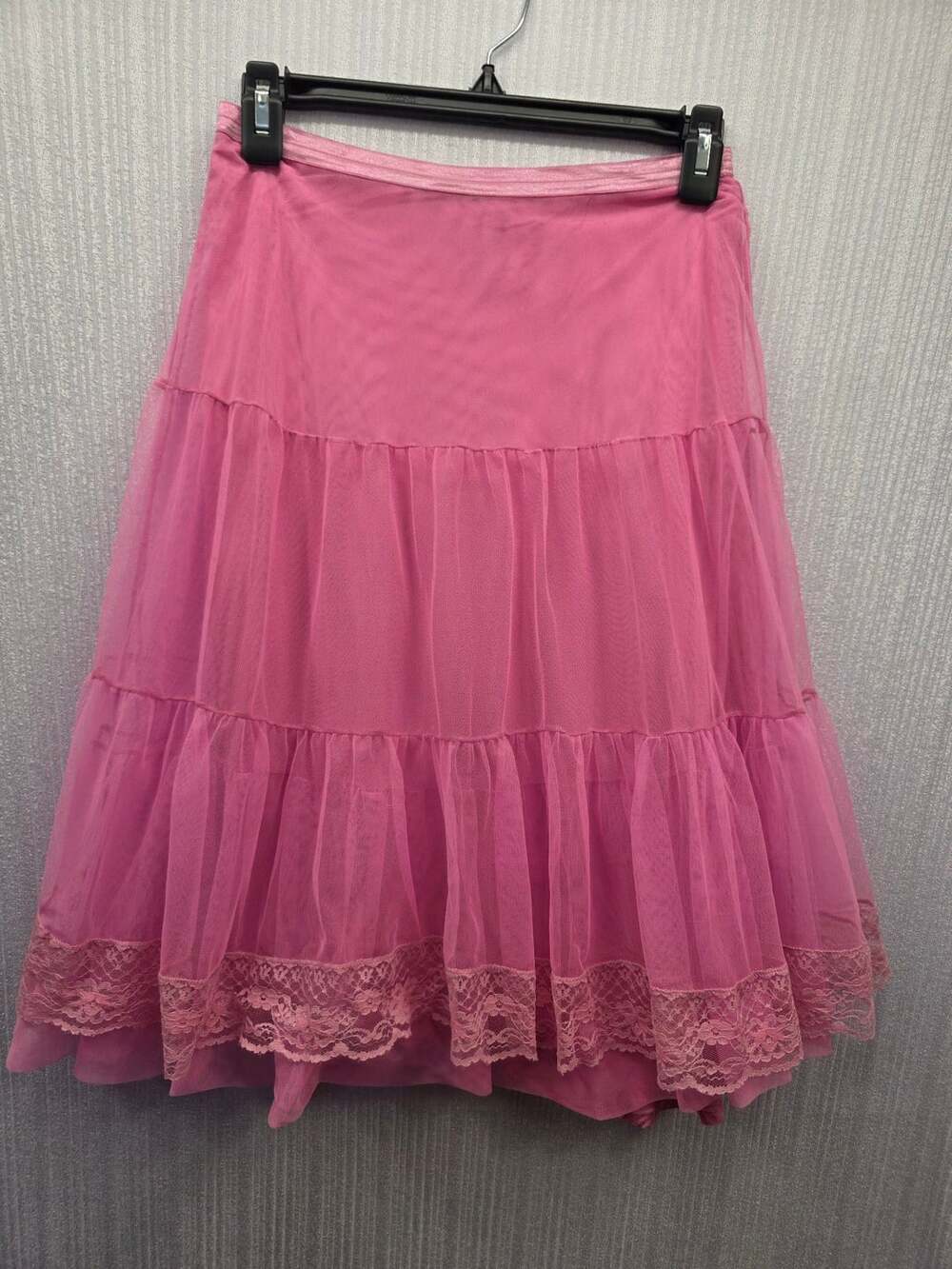 Y2k Free People Mesh Skirt Size XS/TP Pink Tiered Lace Trim